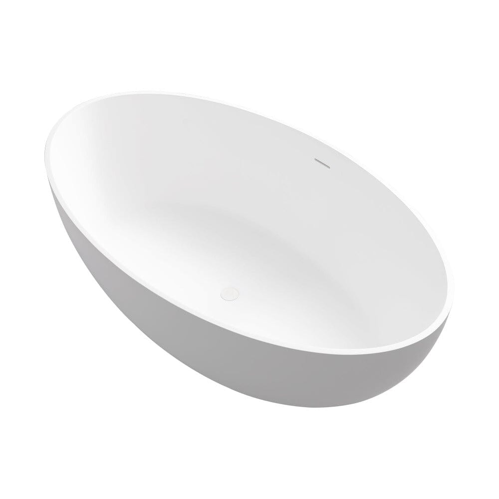 67'' Solid Surface Stone Resin Oval-shaped Matte White Freestanding Soaking Bathtub with Overflow