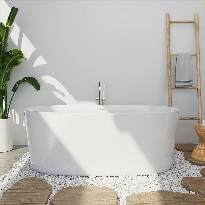 63" Acrylic Modern Bathtub Oval Shape Freestanding Soaking Tub