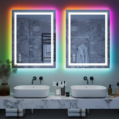 RGB LED Light Bathroom Vanity Mirror Small Rectangular Frameless Anti Fog