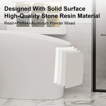 47" Single Slipper Freestanding Japanese Soaking Bathtub Solid Surface Stone Resin Tub with Built-in Seat