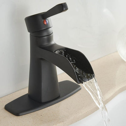 Waterfall Single Hole Single-Handle Low-Arc Bathroom Sink Faucet With Pop-up Drain Assembly