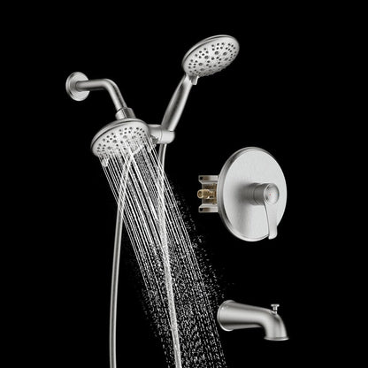 6 Spray Mode Dual Rain & Handheld Shower Heads & Tub Spout Combo Set