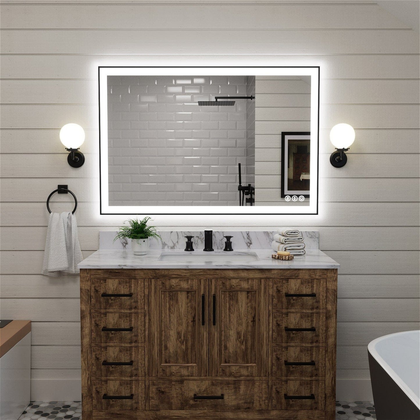 40"/48"/55" LED Bathroom Mirror with Black Frame, Anti-Fog, Shatter-Proof, Memory, 3 Colors