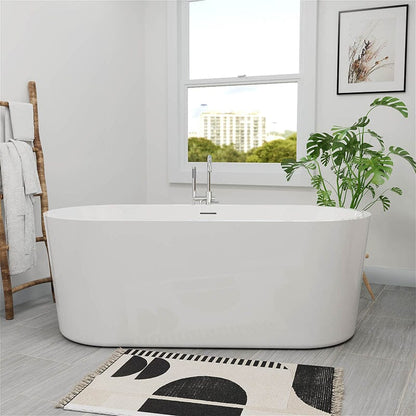 65" Acrylic Oval Flatbottom Freestanding Soaking Bathtub in Glossy White