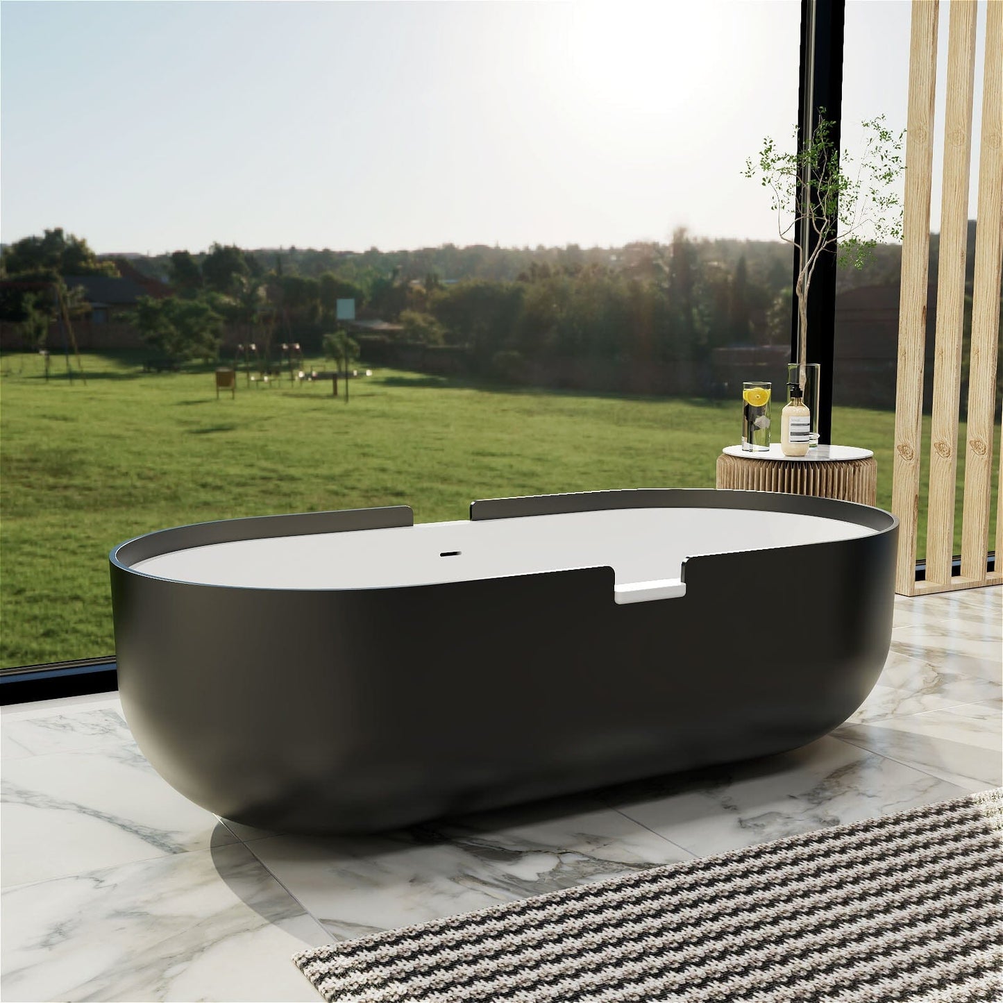 71'' Large Tub Solid Surface Stone Resin Freestanding Soaking Bathtub