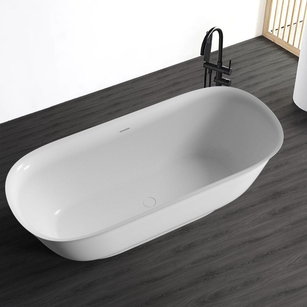 67'' Solid Surface Stone Resin Contemporary Design Freestanding Soaking Bathtub with Overflow