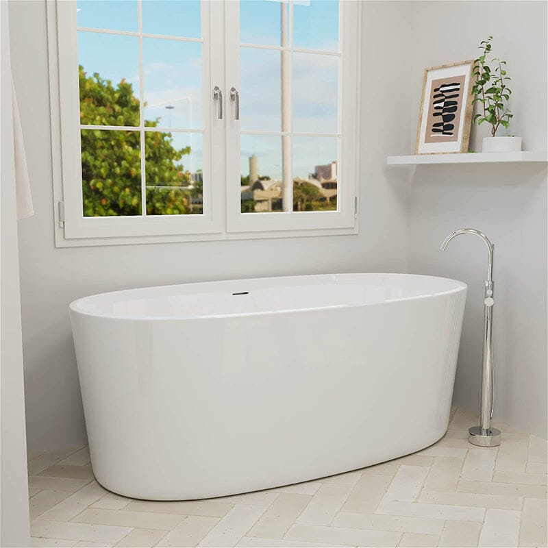 67" Acrylic Modern Bathtub Oval Shape Freestanding Soaking Tub