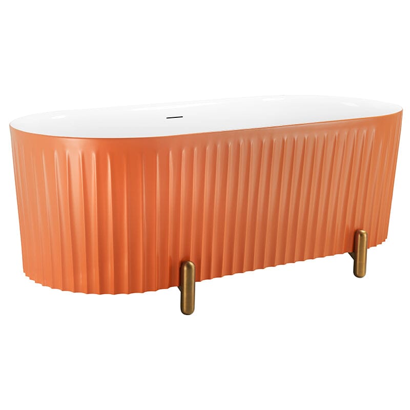 67'' Oval Acrylic Fluted Freestanding Soaking Bathtub with Feet