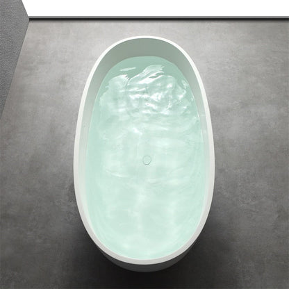 65'' Solid Surface Stone Resin Oval-shaped Freestanding Soaking Bathtub with Overflow