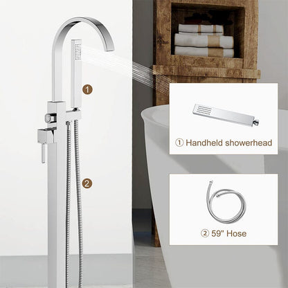 Floor Mounted Tub Faucet Single Handle Swivel Spout Bathtub Filler with Hand Shower