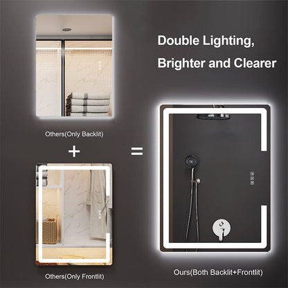 LED Light Bathroom Mirror Rounded Rectangle Frameless Anti Fog