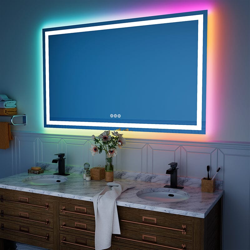 RGB LED Light Bathroom Vanity Mirror Rectangular Frameless Anti Fog