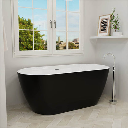 59'' Acrylic Freestanding Flatbottom Bathtub Seamless Soaking Stand Alone Tub