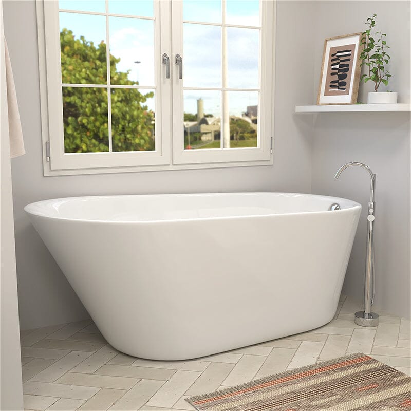 65" Acrylic Slipper Flatbottom Freestanding Soaking Bathtub in Glossy White