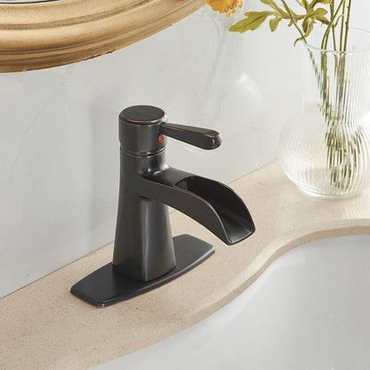 Waterfall Single Hole Single-Handle Low-Arc Bathroom Sink Faucet With Pop-up Drain Assembly