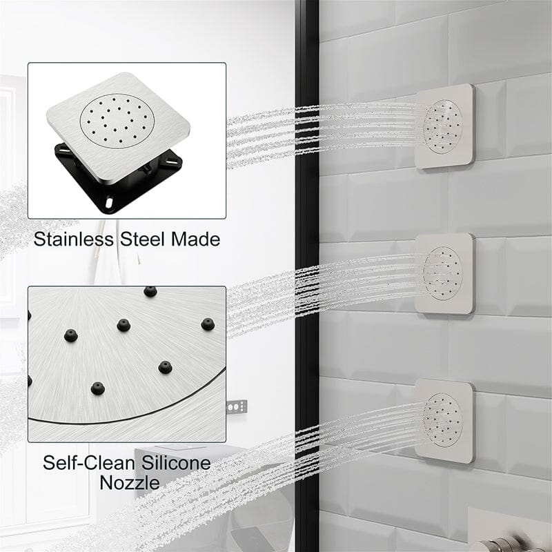 23'' Wall Mounted Waterfall Rain Shower System With 3 Body Sprays & Hand Shower