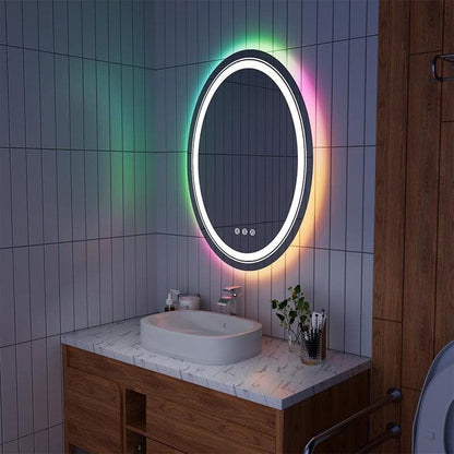 Oval 32'' RGB LED Light Bathroom Vanity Mirror Frameless Anti-fog