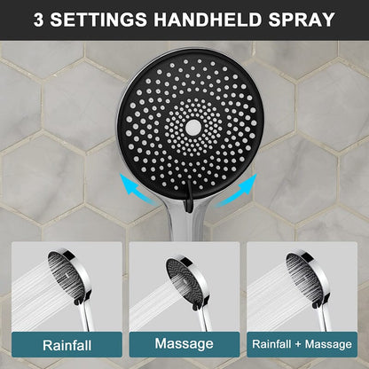 12" Ceiling Mount Round Shower Set with Head Shower & Hand Shower Combo Set