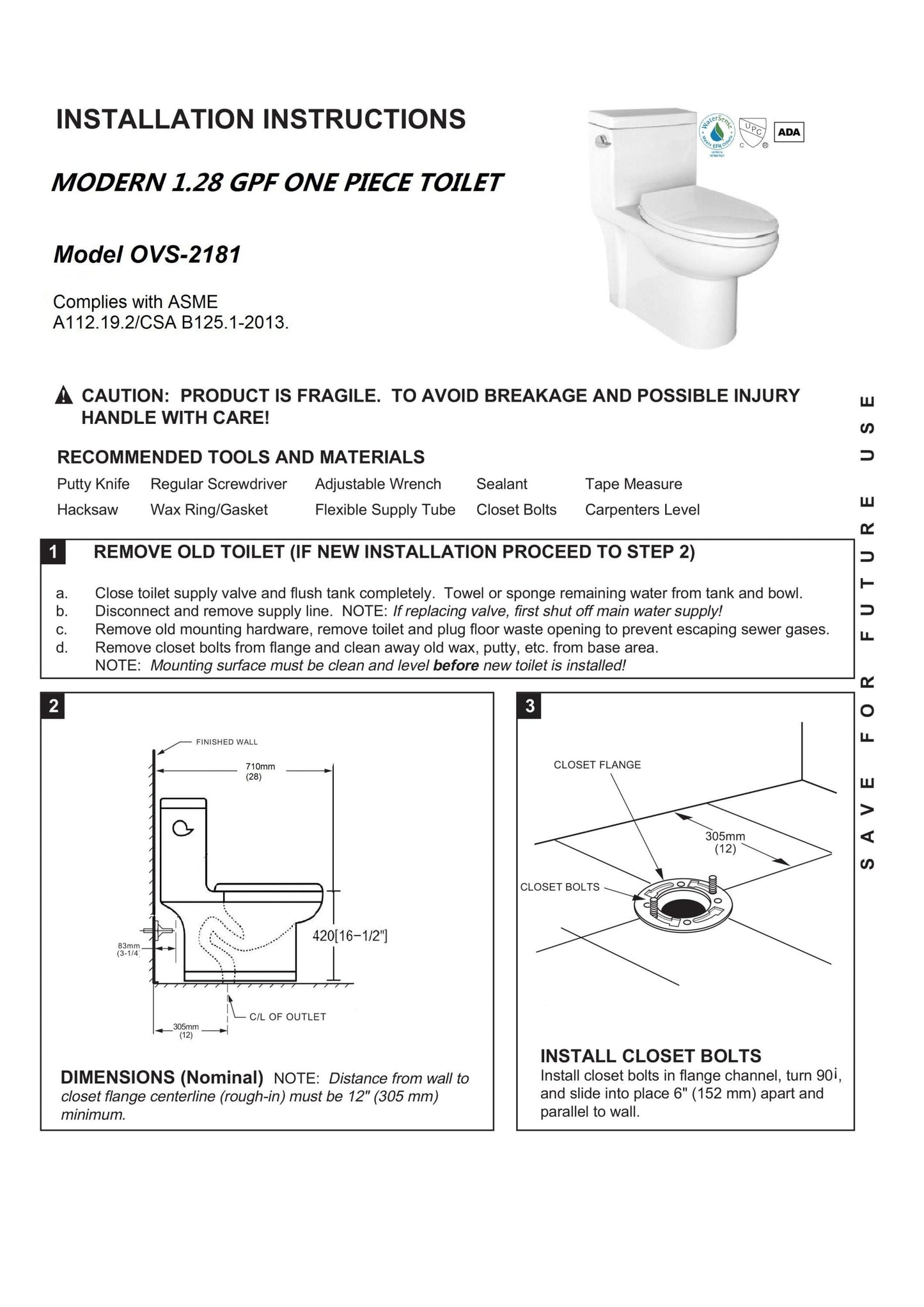 1.28 GPM (Water Efficient) One-Piece ADA Elongated  Toilet, Soft Close Seat Included (cUPC Approved) - 28"x 14.5"x 29"