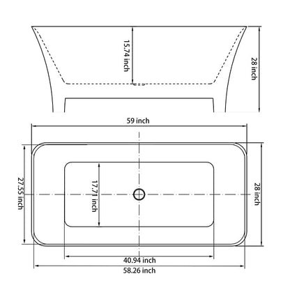 59'' Acrylic Clawfoot Tub Modern Rectangular Freestanding Soaking Bathtub