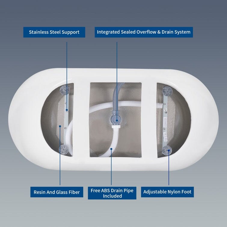 59" Oval Center Drain Soaking Freestanding Tub Acrylic