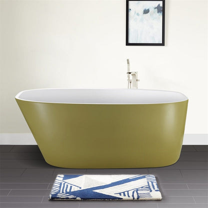 63'' Acrylic Freestanding Deep Bathtub Flatbottom with Drain Pipe