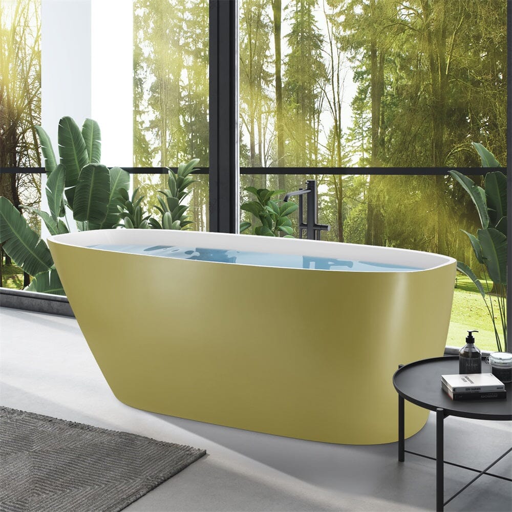 63'' Acrylic Freestanding Deep Bathtub Flatbottom with Drain Pipe