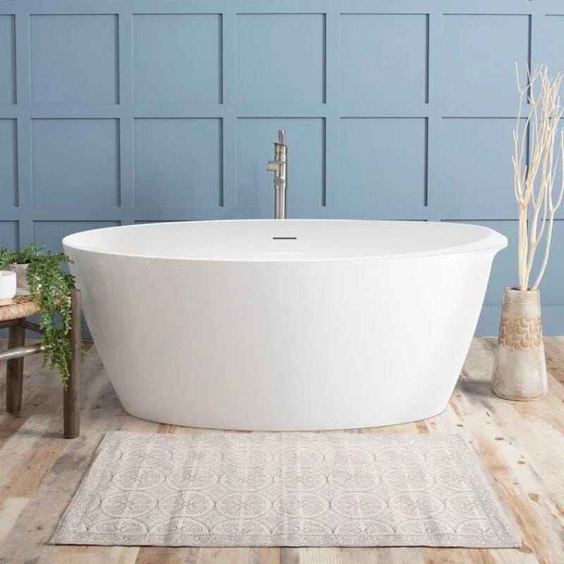 59" Acrylic Oval Shape Freestanding Soaking Bathtub with Overflow