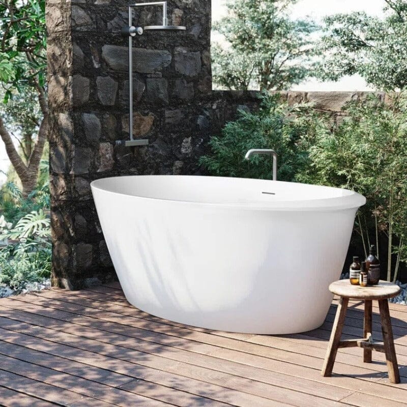 59" Acrylic Oval Shape Freestanding Soaking Bathtub with Overflow