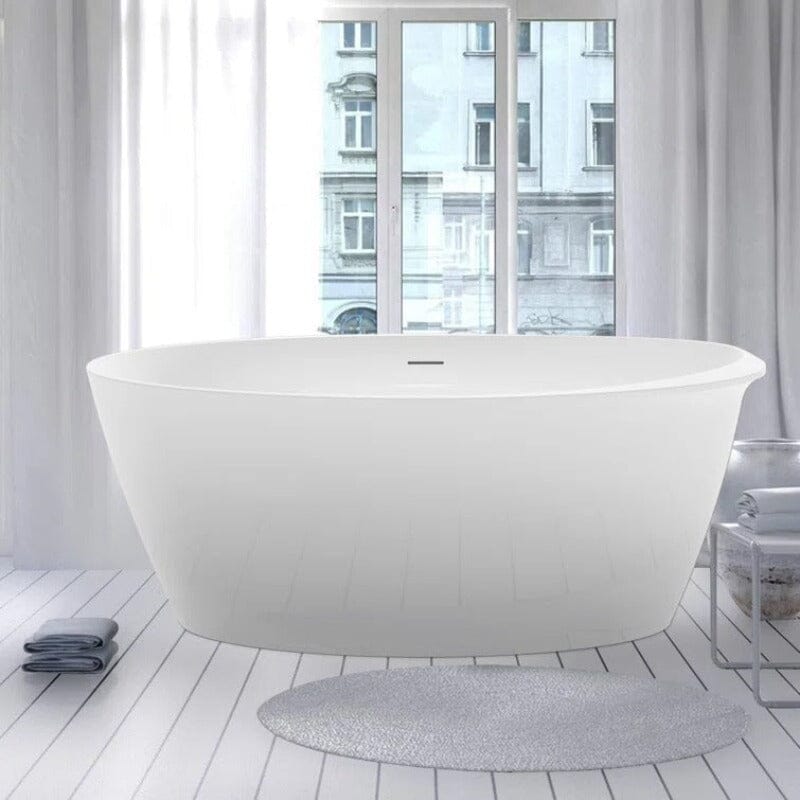 59" Acrylic Oval Shape Freestanding Soaking Bathtub with Overflow