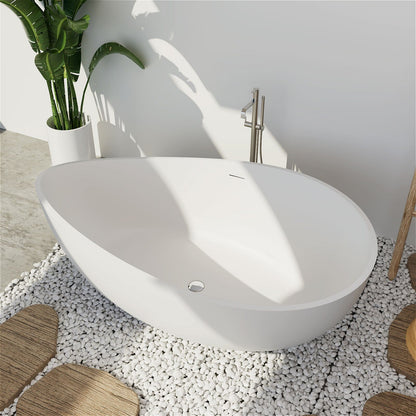 63'' Modern Wavy Curve Solid Surface Stone Resin Freestanding Soaking Bathtub