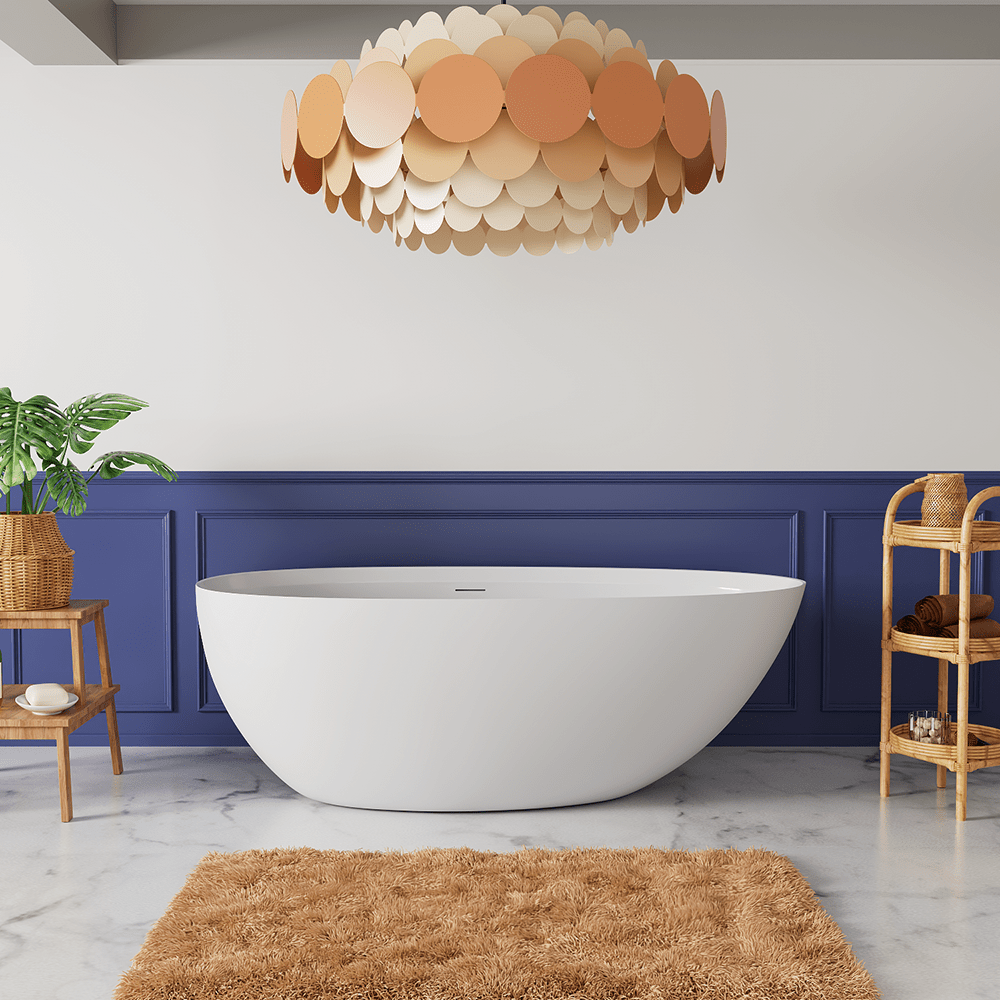 71'' Solid Surface Stone Resin Oval-shaped Freestanding Soaking Bathtub with Overflow