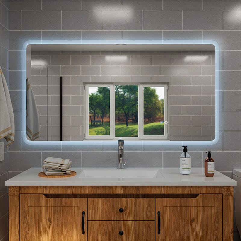 LED Light Bathroom Vanity Rounded Rectangle Mirror Frameless Anti Fog