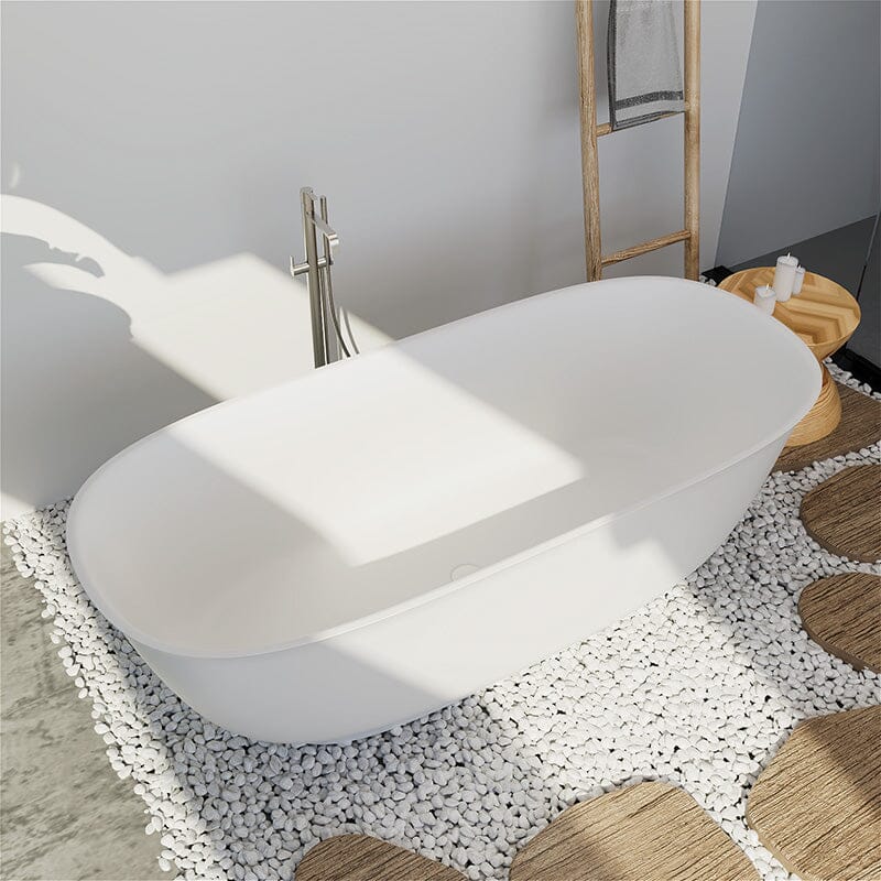 67'' Solid Surface Stone Resin Contemporary Design Freestanding Soaking Bathtub with Overflow