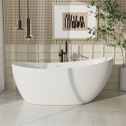 67'' Single Slipper Tub Solid Surface Stone Resin Freestanding Soaking Bathtub with Built-in Seat