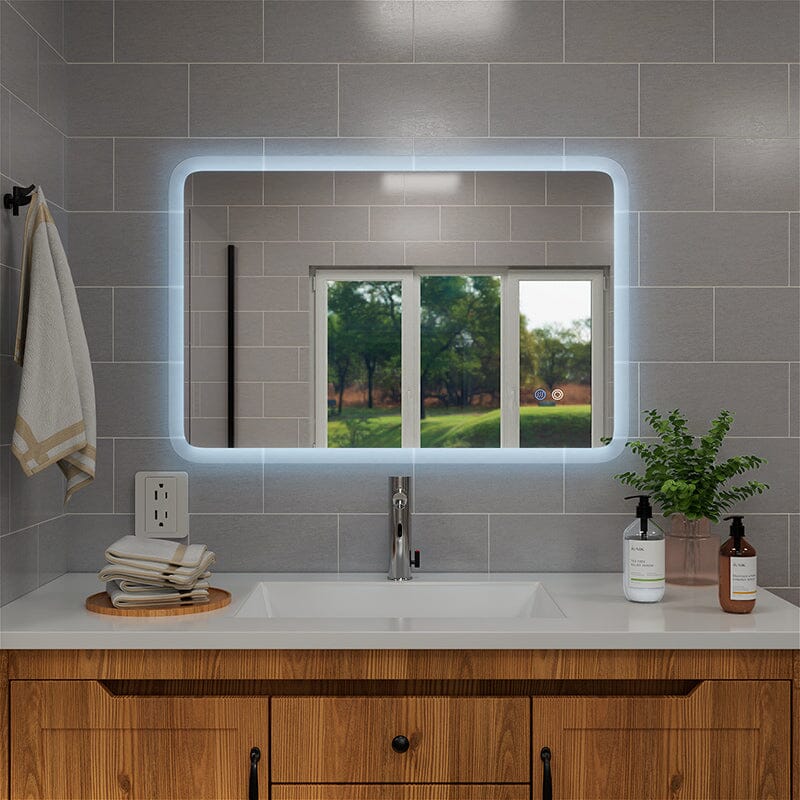 LED Light Bathroom Vanity Rounded Rectangle Mirror Frameless Anti Fog