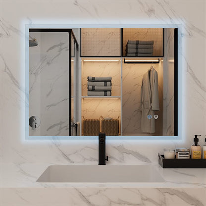 LED Light Bathroom Vanity Mirror Large Rectangular Frameless Anti Fog