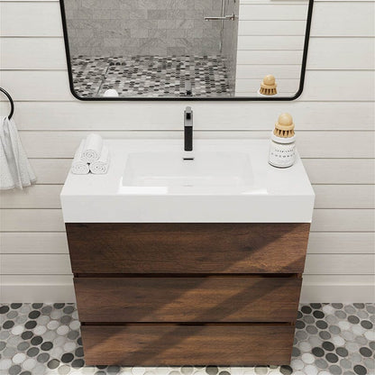 36 Inch Bathroom Vanity with Sink Floor Mounted Floating One-Piece Sink Cabinet