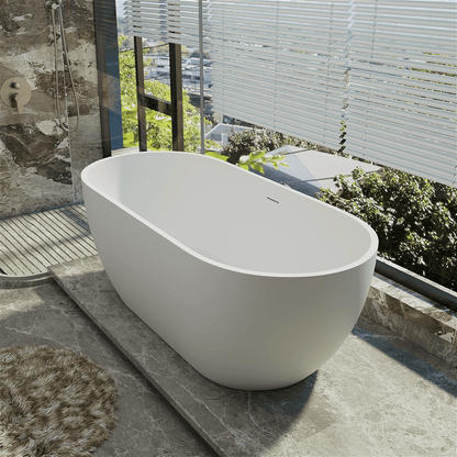 59'' Modern Bathtub Solid Surface Stone Resin Oval-shaped Freestanding Soaking Tub