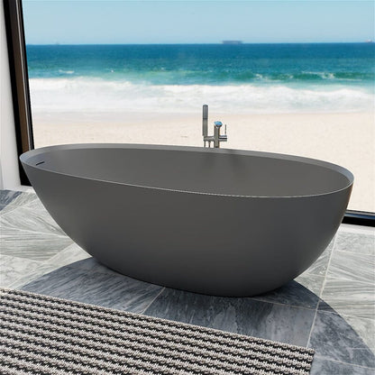 67'' Solid Surface Stone Resin Modern Egg Shaped Freestanding Soaking Bathtub with Overflow