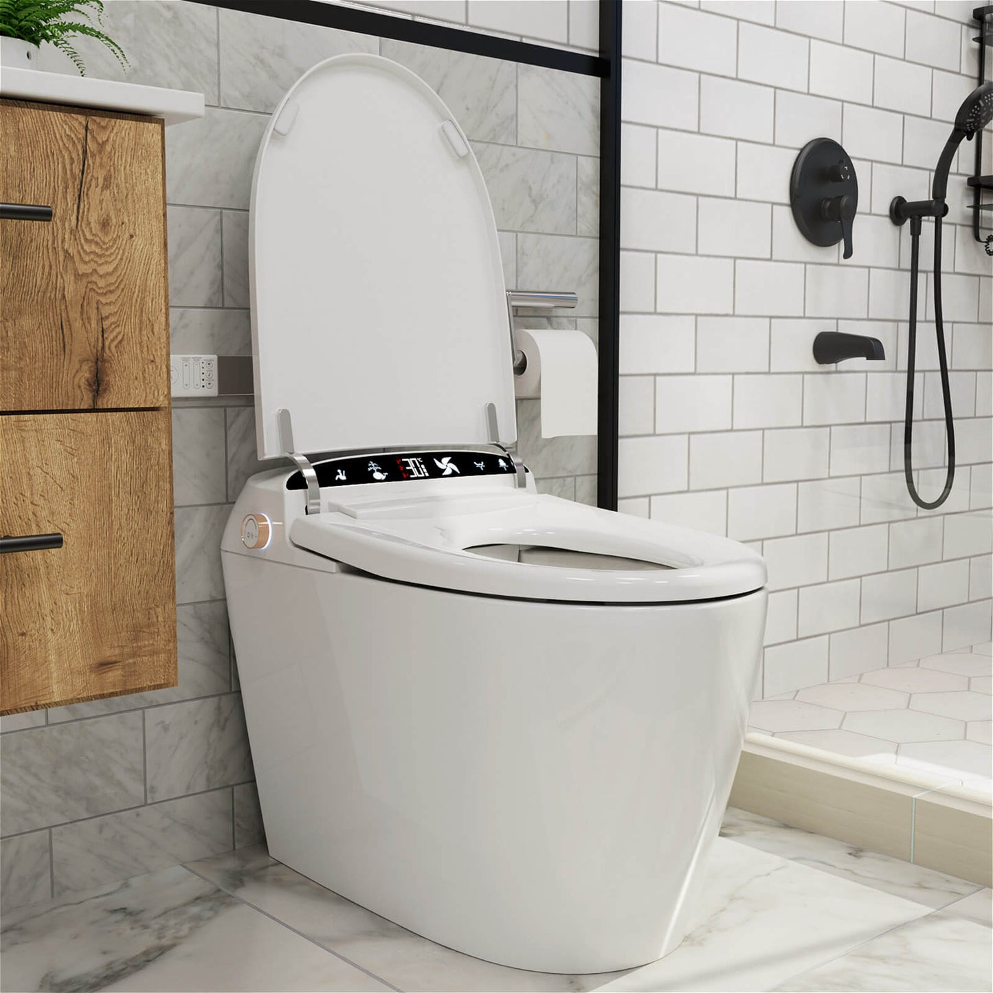 One-Piece Elongated Floor Smart Toilet with Remote Control and Automatic Cover