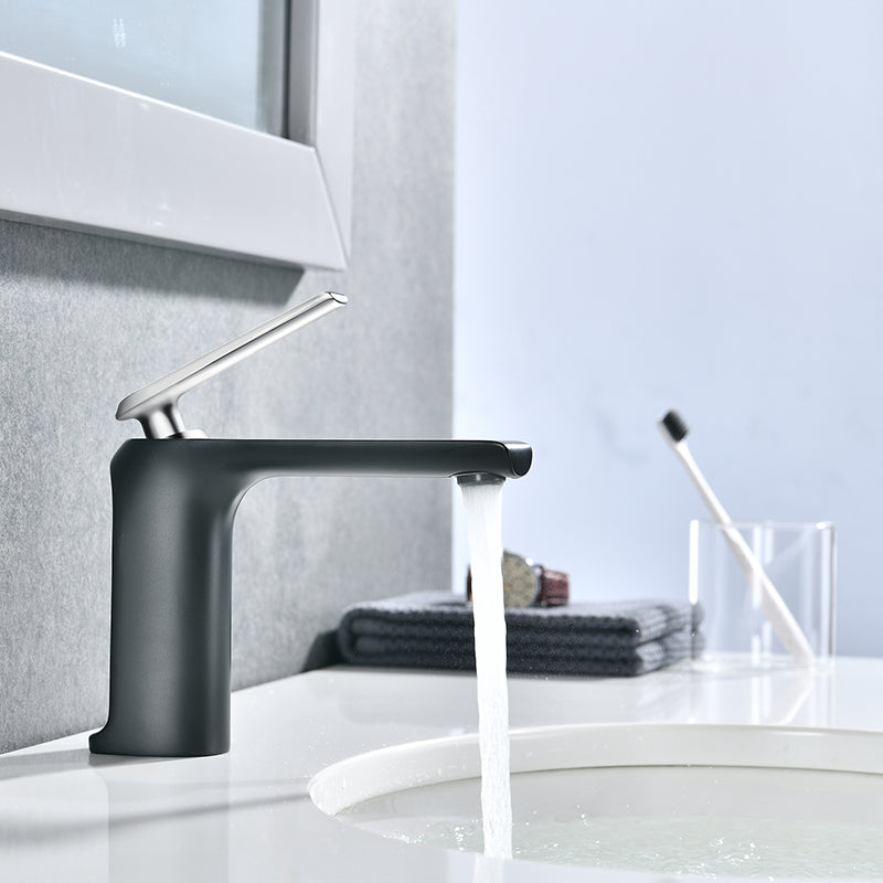 Modern Single Hole Single Handle Brass Bathroom Sink Faucet in Matte Black