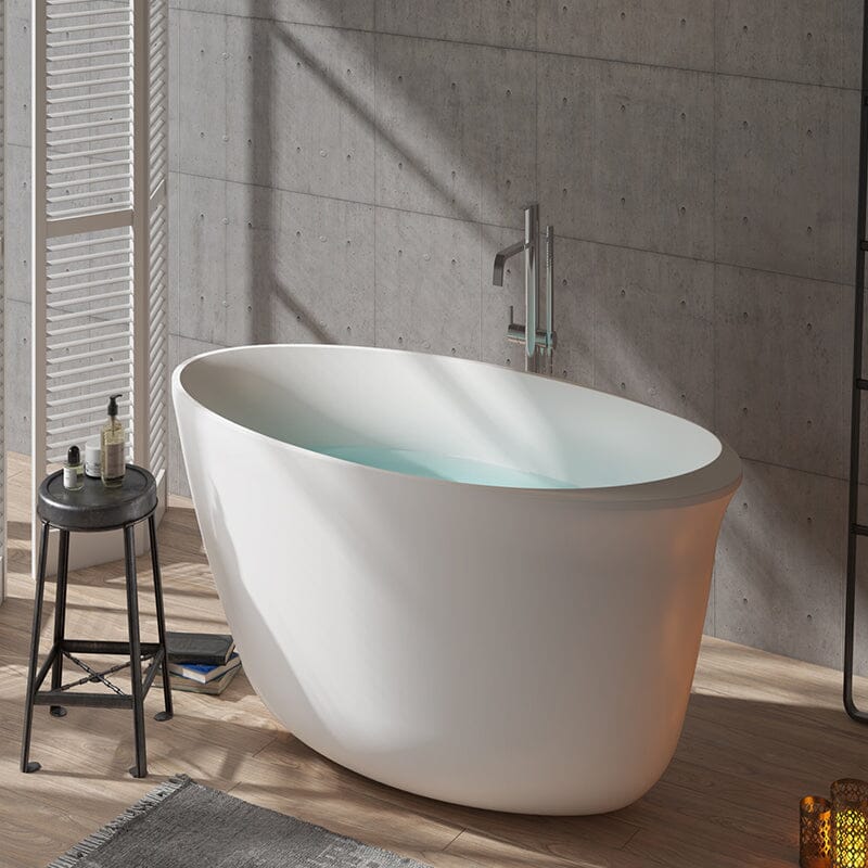 59" Acrylic Oval Shape Freestanding Soaking Bathtub with Overflow