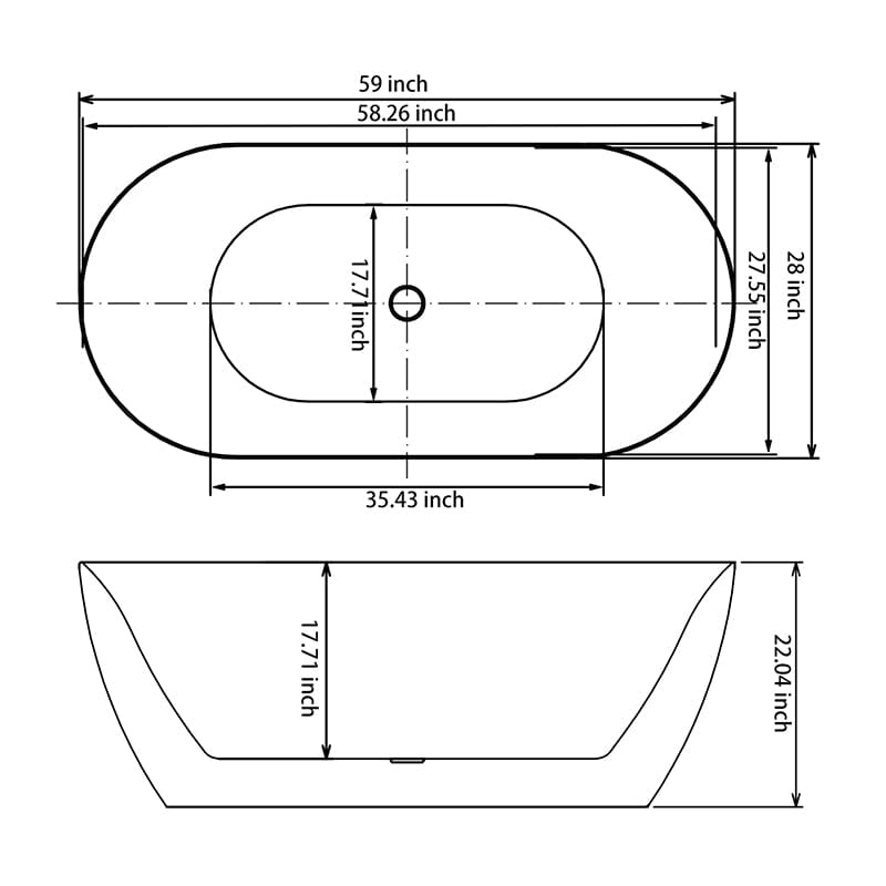 59'' Unique Design Oval Acrylic Bathtub Freestanding Soaking Tub