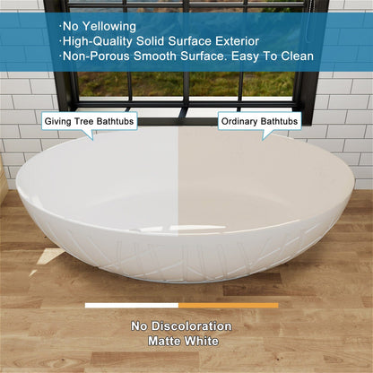 67'' Large Oval Tub Solid Surface Stone Resin Freestanding Soaking Bathtub