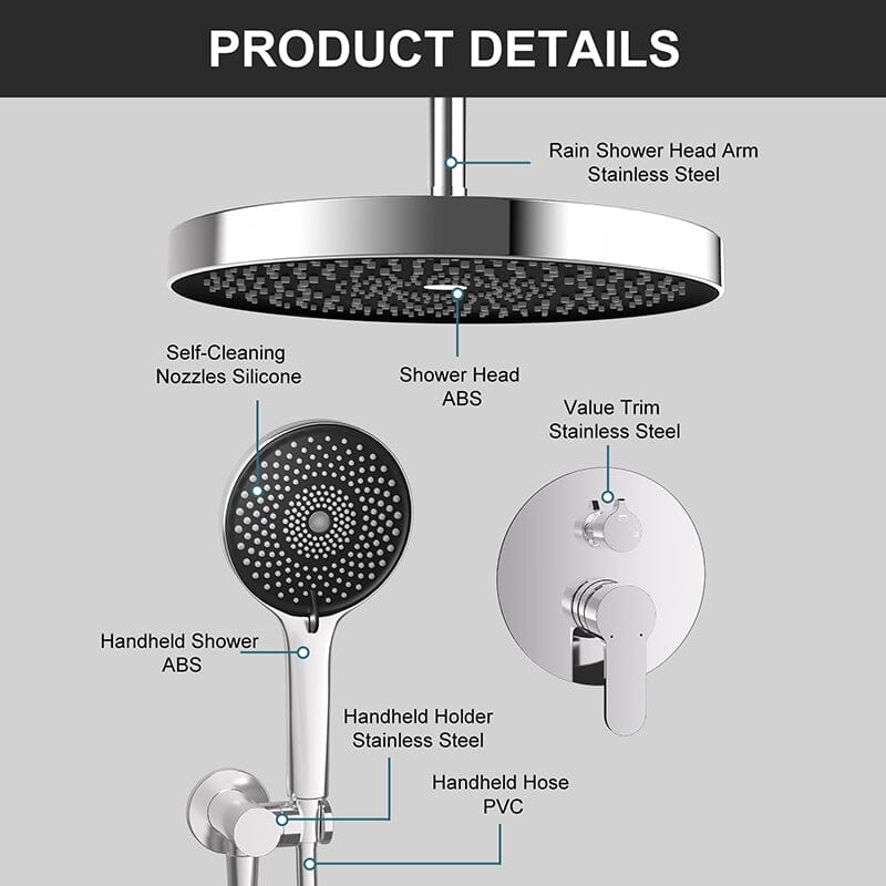 12" Ceiling Mount Round Shower Set with Head Shower & Hand Shower Combo Set