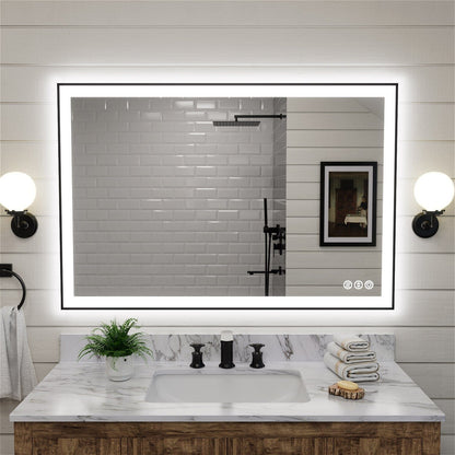 40"/48"/55" LED Bathroom Mirror with Black Frame, Anti-Fog, Shatter-Proof, Memory, 3 Colors