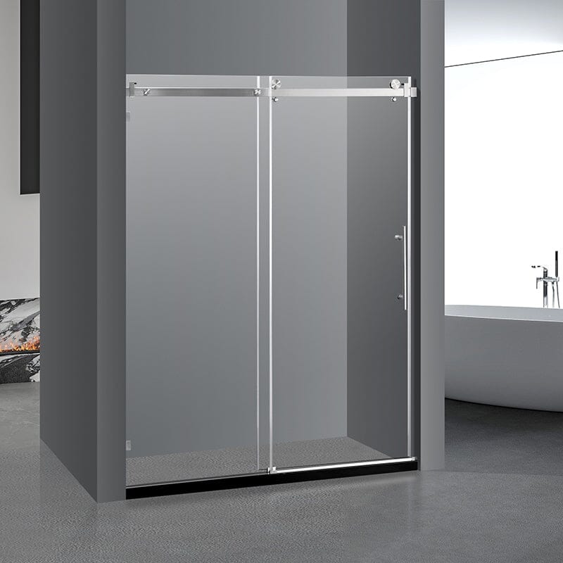 60'' x 76'' Frameless Tempered Glass Bathroom Shower Door, Square Track Large Rollers