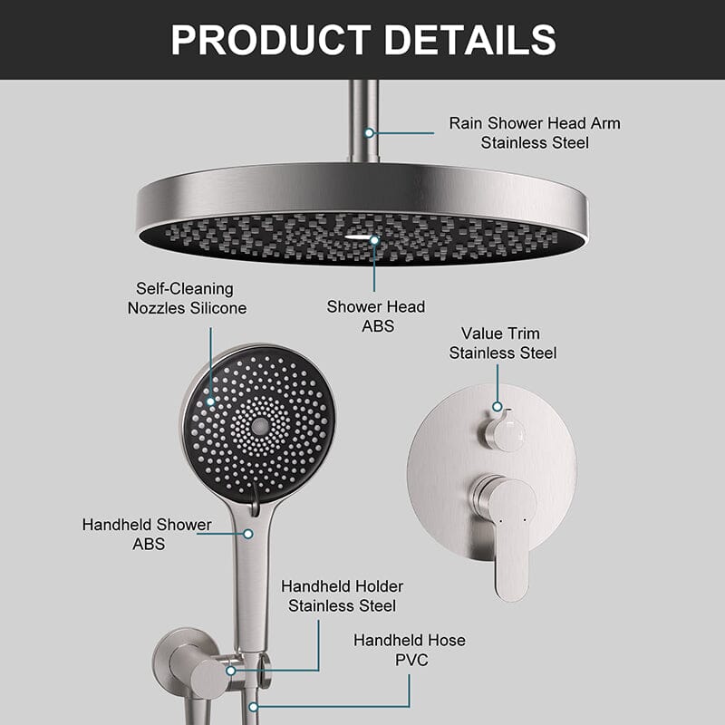 12" Ceiling Mount Round Shower Set with Head Shower & Hand Shower Combo Set