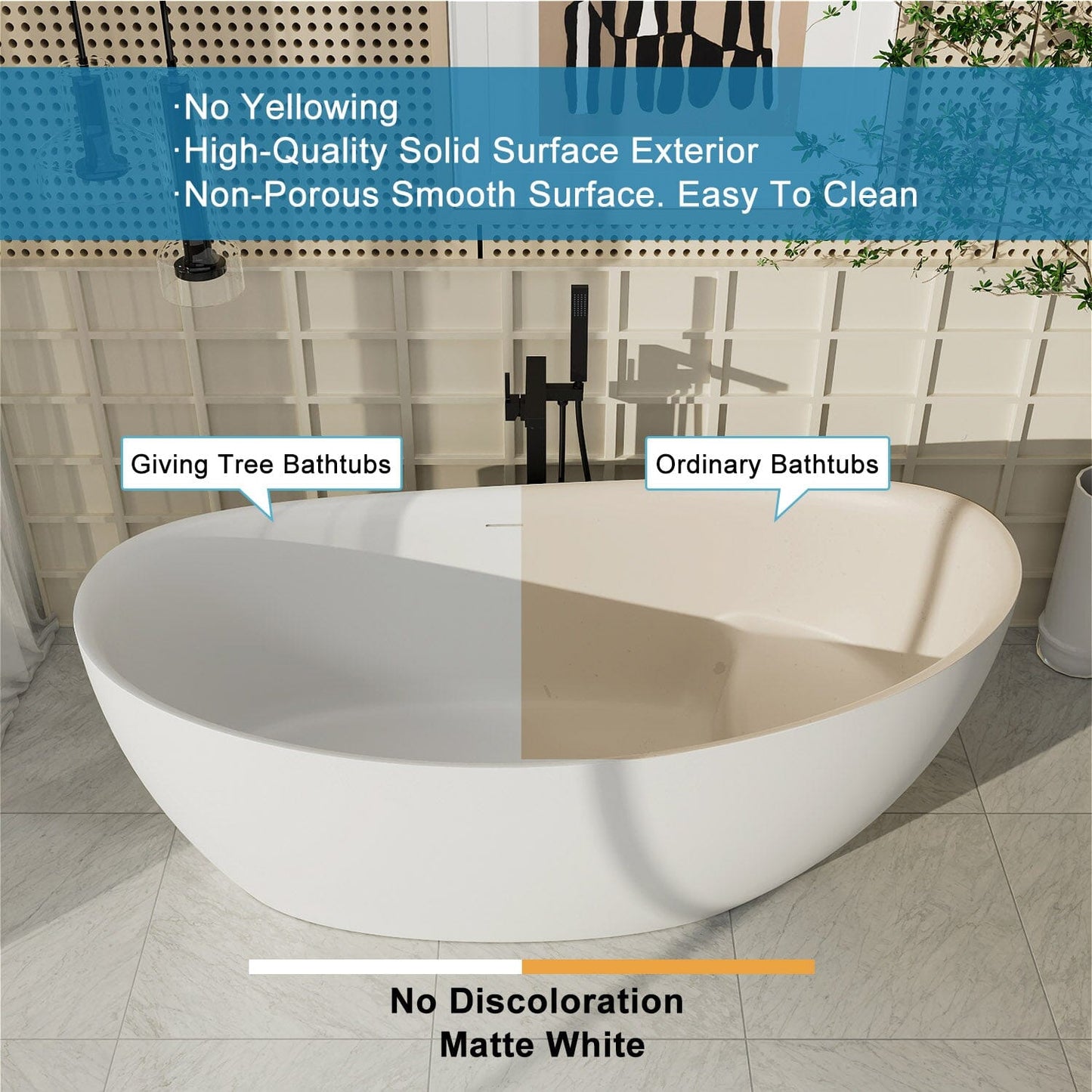 67'' Single Slipper Tub Solid Surface Stone Resin Freestanding Soaking Bathtub with Built-in Seat